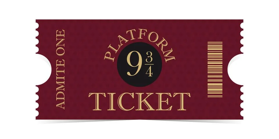 Hogwarts Express ticket from platform 9 3/4 to magic world 库存插图