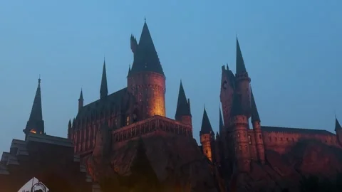 Hogwarts school from Harry Potter. Large medieval gothic castle Stockbeeldmateriaal 338343496