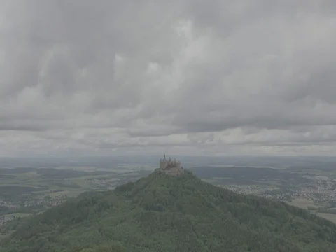 Hohenzollern Castle, Germany on a Cloudy Day, Aerial 30 Stock Footage