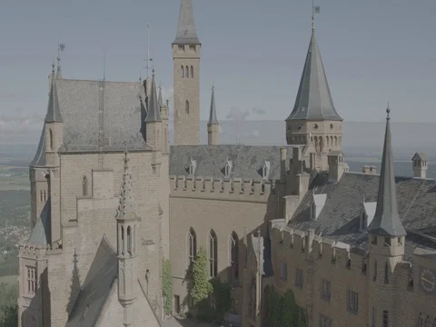 Hohenzollern Castle, Germany on a Sunny Day, Aerial 4 Stock Footage
