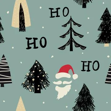 Hohoho seamless pattern, Santa Claus laugh. Santa red hat, white beard, musta Stock Illustration