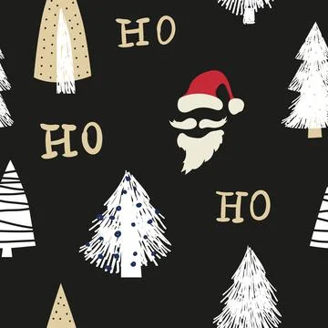 Hohoho seamless pattern, Santa Claus laugh. Santa red hat, white beard, mustache Stock Illustration
