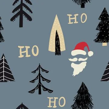 Hohoho seamless pattern, Santa Claus laugh. Santa red hat, white beard, mustache Stock Illustration