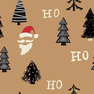 Hohoho seamless pattern, Santa Claus laugh. Santa red hat, white beard, musta Stock Illustration