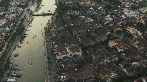 Hoi An ancient town from the drone view 4K footage Stock Footage 162668757
