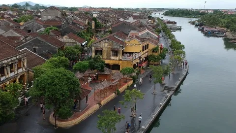Hoi An Old Quarter Drone footage Stock Footage