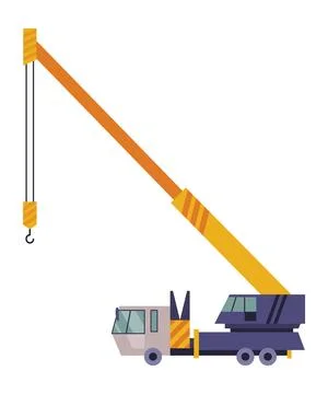 Hoisting crane icon. Construction crane. Equipment in flat style. Yellow Stock Illustration