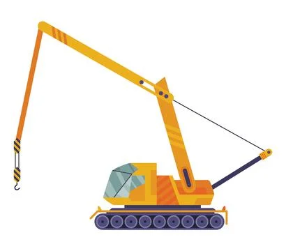 Hoisting crane icon. Construction crane. Equipment in flat style. Yellow Stock Illustration