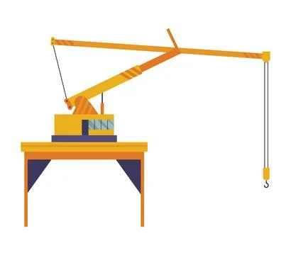 Hoisting crane icon. Construction crane. Equipment in flat style. Yellow Stock Illustration