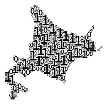 Hokkaido Island Map Composition of Binary Digits 스톡 일러스트