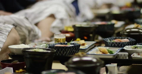 Hokkaido, Japan - Low table eating Japanese style Stock Footage 59792217