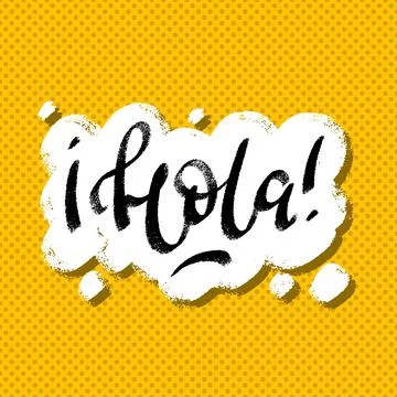Hola lettering in speech bubble hand lettering design template. Typography ve Stock Illustration