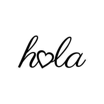 Hola Text with Heart in Black Script. Vector icon. 스톡 일러스트