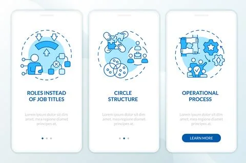 Holacracy elements blue onboarding mobile app screen Stock Illustration