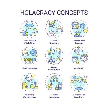 Holacracy structure multi color concept icons Stock Illustration