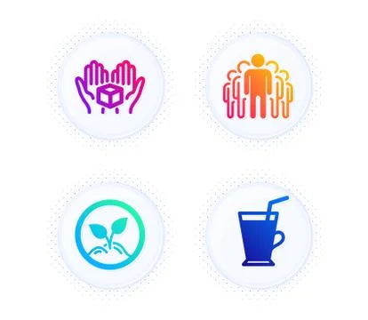 Hold box, Group and Startup icons set. Coffee cup sign. Delivery parcel Illustrazione stock