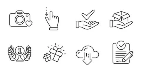 Hold box, Touchscreen gesture and Rfp icons set. Cloud download, Photo camera Stockillustratie
