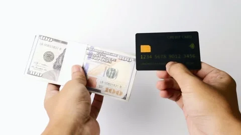 Hold bunc dollar and black credit card Stock Footage 312952390
