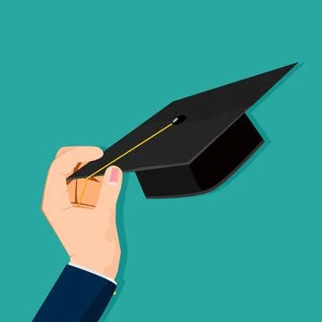 Hold a graduation cap in hand. Learning success vector illustration Illustrazione stock