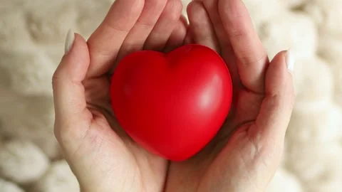 Hold in hands and share a red heart. The concept of kindness Vídeo Stock 331459914