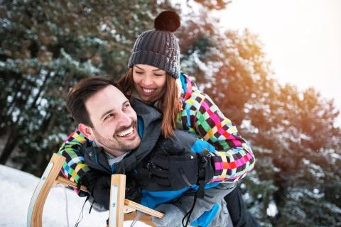 Hold me, ready for sledding Stock Photos