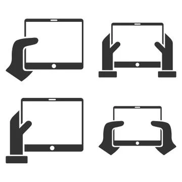 Hold Mobile Tab With Hands Vector Flat Icon Set 스톡 일러스트