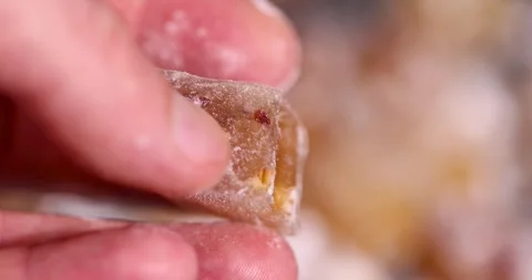 Hold a soft and fresh Turkish delight sprinkled with a small amount of powdered Stock Footage 328218727