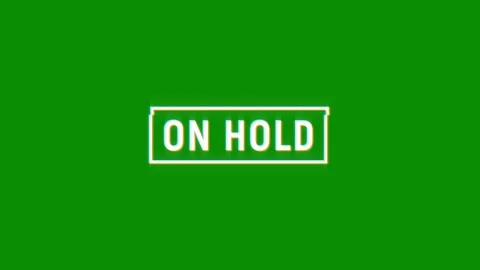 On hold text animated word with retro glitch effect green background Video stock 313461227