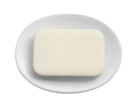 Holder with soap bar on white background, top view Stock Photos