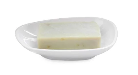 Holder with soap bar on white background Stock Photos