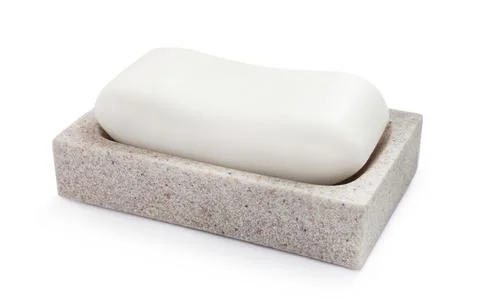 Holder with soap bar on white background Stock Photos