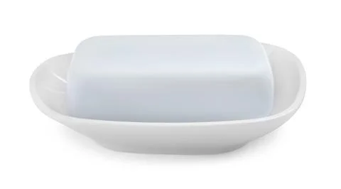 Holder with soap bar on white background Stock Photos