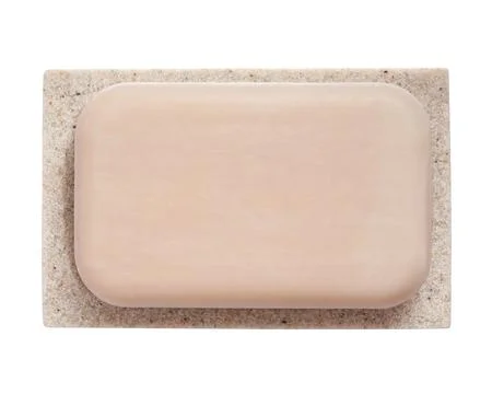 Holder with soap bar on white background, top view Stock Photos