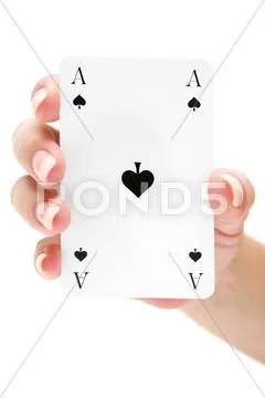 Holding an Ace of Spades Isolated on a White Background Stock Photos