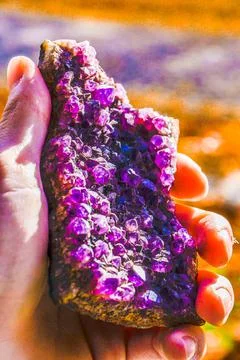 Holding Amethyst Purple Crystal Rock Healing Stock Photos