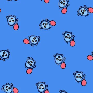 Holding a balloon cute monster vector seamless pattern Stock Illustration