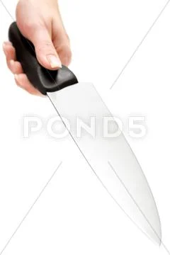 Holding a Big Knife Isolated on a White Background Stock-Fotos