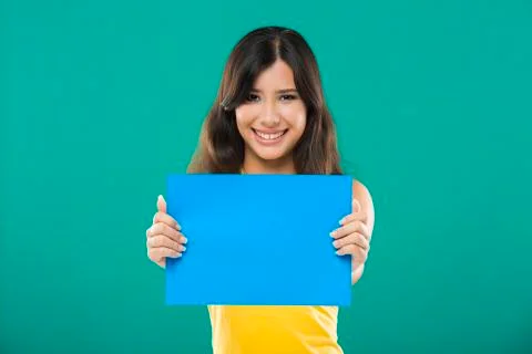 Holding a blue paper Stock Photos