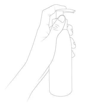 Holding bottle of gel in hand vector illustration. Bottle pump dispenser. Stock Illustration
