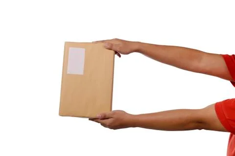 Holding brown package box Stock Photos