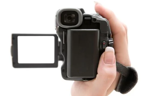 Holding a Camcorder Isolated on a White Background Stock Photos