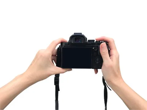 Holding camera with isolated background Foto stock