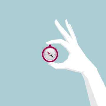 Holding a compass in hand, the pointer points to the southeast and northwest. Stock Illustration