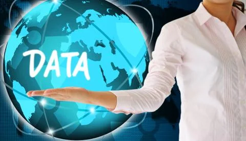 Holding data  in hand,creative concept Illustrazione stock