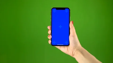 Holding hand a mobile smartphone blue sc... | Stock Video | Pond5