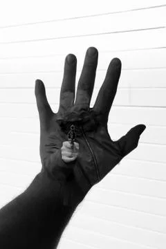 Holding up the hand to stop the robbery Stock-Fotos