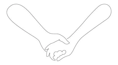 Holding hands continuous line drawing on white isolated background. Minimalis Stock Illustration