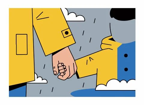 Holding Hands in the Rain Illustration
