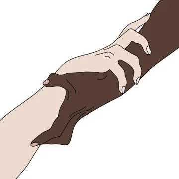 Holding Hands Showing Unity. Multinational equality. Vector illustration. Stock Illustration