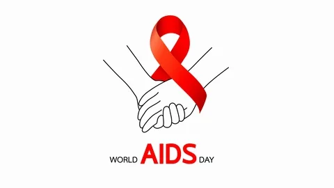 Holding hands written animation with Red ribbon. World AIDS Day. Stock Footage 128731405